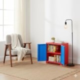 Cello Novelty Compact Bookshelf, Red & Blue | 2 Dustproof Doors | Space Saving Cupboard | Plastic Book Shelf | Multipurpose Book Shelf for Home, Office | Book Organizer for Library
