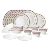 Larah by Borosil Elega Fluted Series Opalware Dinner Set | 31 Pieces for Family of 6 | Microwave & Dishwasher Safe | Bone-Ash Free | Crockery Set for Dining & Gifting | Plates & Bowls | White