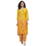 Rangriti Women Viscose Printed Suit Set (RSKASSORTED17116_Yellow_S)