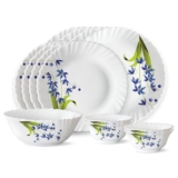 Larah by Borosil Fluted Series Lavender Opalware Dinner Set | 13 Piece for Family of 4 | Microwave & Dishwasher Safe | Bone-Ash Free | Crockery Set for Dining & Gifting | Plates & Bowls | White