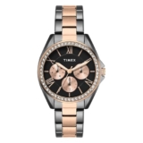 TIMEX Analog Watch for Woman with Black Round Dial & Two Tone Stainless Steel Bracelet Band Water Resistant Women’s Wrist Watches – TWEL253SMU03
