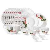 Larah by Borosil Stargazer Fluted Series Opalware Dinner Set | 44 Pieces for Family of 8 | Microwave & Dishwasher Safe | Bone-Ash Free | Crockery Set for Dining & Gifting | Plates & Bowls | White