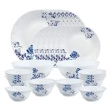 Larah by Borosil Blue Cascade Opalware Dinner Set, 28 Pcs, White