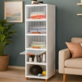 HOMIFLY 5 Tier Foldable Plastic Kitchen Cupboard/Cloth Rack for Storage/Versatile and Sturdy Wardrobe for Clothes/Storage Organizer/Closet for Bedroom/Living Room/Laundry Room/Study(Transparent)