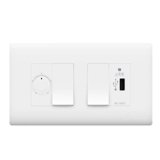 Wipro Northwest (Nowa) Switch Combo of 4M Plate + 1M 6A Switch x2 + USB Charger + 4 Step Fan Regulator, White (Kit 10)