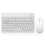 Bluetooth Keyboard and Mouse Combo Rechargeable Portable Wireless Keyboard Mouse Set for Apple iPad iPhone iOS 13 and Above Samsung Tablet Phone Smartphone Android Windows (10 inch White)