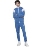 The Indian Garage Co Men Blue Regular Fit Placement Printed Front Open High Neck Sweatshirt & Jogger