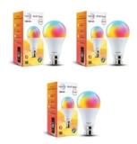 wipro 12.5W B22D Wi-Fi Smart LED Bulb with Music Sync | Voice Control with Alexa, Google Asst | App Control |16 M Colours, White Tunable – Warm, Neutral & Cool White +Dimmable | Scenes | Pack of 3