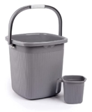 Nayasa Rimmy Plastic Bucket Set for Bathroom | Bucket and Mug (18 Liters & 1.5 Liters) | Bathroom Set of 2 | Bathroom Accessories Set | Bathroom Bucket Set | Grey