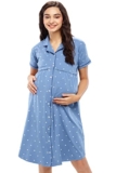 ZEYO Women’s Cotton All Over Print Knee Length Maternity & Feeding Short Nighty (ZMFSFO-5635-BE-XL, Blue, XL)