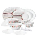Larah by Borosil 47 Pc Ayana Opalware Dinner Set for Family of 8, Microwave & Dishwasher Safe Silk Series Crockery for Dining & Gifting, Bone Ash Free Plates & Bowls