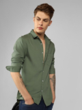 KISROLI Men Solid Casual Light Green Shirt