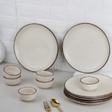 The Earth Store Spiral White Set of 12 Piece Ceramic Dinner Set, 6 Full Dinner Plates, 6 Vegetable Bowls | Microwave & Dishwasher Safe | Ceramic Plate | Katori