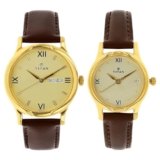 Titan Bandhan Quartz Analog With Day & Date Champagne Dial Brown Leather Strap Couple Watch – NT15802490YL05