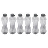 PEARLPET Twist BPA-Free Plastic Water Bottle Set |Lightweight, Leak-Proof & Freezer Safe – Pack of 6 (1000ml Each), Grey