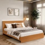 ABOUT SPACE Bed – (80 x 74 inches) King Size Bed Without Storage | Engineered Wooden Bed Frame with Airflow & MDF Support Board for Mattress | 1-Year Warranty Cot for Bedroom – Brazilian Teak