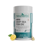 Neuherbs Mini Deep Sea Omega 3 Fish Oil Capsules 1000mg Supplement | EPA – 360mg, DHA – 240mg | With Vitamin E & D3 | Supports Heart, Brain, Muscle & Joint Health| Lemon Flavour – 60 Softgels