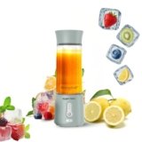 Amazon Basics Portable Hand Blender for Smoothies & Juices | USB Rechargeable | 6 Stainless Steel Blades | 500 ml Food Grade Jar | 1 year Warranty | 2×2000 mAh Batteries (Saga Green)