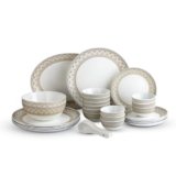 Cello Opalware Divine Series Trinity 33 Pieces Dinner Set | Opal Glass Crockery for 6 | Bone Ash-Free, Lightweight, Elegant White Plate & Bowl Set |Opalglass Dinner Set for Daily Use & Gifting