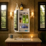 PARASNATH Plastic Rich Look Bathroom Cabinet With Cabinet With Mirror White Colour-Made In India
