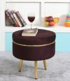 ShadowKart Ottoman Stool for Living Room, Velvet Foot Rest Puffy for Sofa, Foot Stool for Sitting, Modern Puffy for Bedroom, Metal Legs Ottoman for Home Decor, 17″ Height (Stool-Coffee)