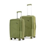 LAttitude By Provogue Core Set of 2 Trolley Bags Cabin + Medium Polypropylene Hard Suitcase, 8 Spinner Wheels, Recessed Number Lock, Lightweight Luggage for Men & Women Moss Green/Lunar Yellow
