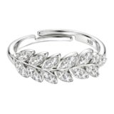 KYAT 925 Sterling Silver Leaf Ring for Women | CZ Diamond Studded Feather Band Ring | Lightweight Floral Finger Ring | Party Wedding Anniversary Everyday Wear | Gift for Girls & Women |