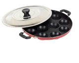 Mumma’s LIFE Non-Stick 12 Cavity Grill Appam Patra 2 Side Handle with Stainless Steel Lid | Appam Maker | Appam Patra | Appam pan | Litti Maker | Appe Stand Red (22 cm)