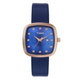 TIMEX Analog Watch for Women with Blue Square Dial & Blue Leather Strap Band Water Resistant Women’s Wrist Watches – TWEL20601