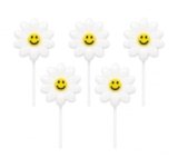 TREND N ART Smiley Flower Birthday Candles for Cake Decoration, Pack of 5, Flower Shape Decorative Cake Candles, Natural Wax Party Candles for Birthday, Anniversary, Baby Shower & Celebration (White)
