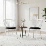 Amazon Brand- Solimo Iron Chair with Cushioned Seat | Comfortable & Plush Seating | Rustic Finish | Durable Metal Frame | Ideal for Living Room, Dining & Bedroom | Set of 2 | White