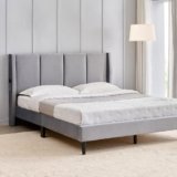 Home Centre | Helios Bravo Aden Upholstered King Size Bed Without Storage | Engineered Wood | Grey | 1 Year Warranty