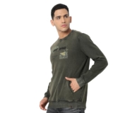 Spykar Round Neck Full Sleeves Green Sweatshirt for Men (Size: M)-MSSLGT2BC024-MILITARY Green