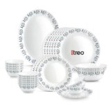 Treo by Milton Opalware Aurelia Lavelle Dinner Set of 27 | Serving for 6 | Microwave & Dishwasher Safe | Bone-Ash Free | Tempered Toughness | Plates & Bowls | Crockery Set for Dining & Gifting
