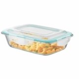 SignoraWare Lock ‘N’ Store Borosilicate Glass Rectangle Container | Microwave Safe | Convenient Storage | Elegant design | Air Tight Lid | Useful for Tiffin and lunch Box (1.4 Ltr | Clear)