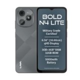 Lava Bold N4 Lite (Ghost Silver, 3GB RAM, 32GB Storage) | 6.56″ qHD Display | 8MP Rear Camera | 5000 mAh Battery | Free Service @ Home | Fingerprint Reader | Charger & Phone-Cover in Box