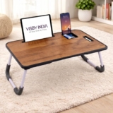 SPHENI Smart Multipurpose Foldable Laptop Table with Cup Holder, Study Table, Bed Table, Breakfast Table, Foldable and Portable/Ergonomic & Rounded Edges/Non-Slip Legs (Wood New)