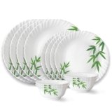Larah by Borosil Bamboo Leaves Fluted Series Opalware Dinner Set | 12 Pieces for Family of 4 | Microwave & Dishwasher Safe | Bone-Ash Free | Crockery Set for Dining & Gifting | Plates & Bowls | White