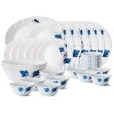 Larah by BOROSIL Floral Ageria Opalware Dinner Set, 33-Pieces, White
