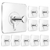 Zista Self Adhesive Wall Hooks Heavy Duty, Pack of 10 | Transparent Sticky Hooks with Stainless Steel Hanger | Waterproof No Drill No Nail Hooks for Bathroom, Kitchen, Home & Office