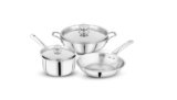 Pigeon Trinity Triply 5 Pc Stainless Steel Cookware Set – Kadai 2.1 LTR with Lid | Fry Pan 1.2Ltr | Saucepan 1.7Ltr with Lid |Induction & Gas Stove Compatible | ISI Certified.