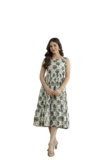 Daevish New Rayon Floral Printed Flared Midi Dress for Women | Women Calf Length Dress Green