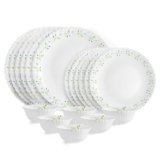 CELLO Tropical Lagoon Dazzle Series Opalware Dinner Set of 18 Pieces For Family of 6 | Bone-Ash Free & Leadfree Opal Glass, Microwave & Dishwasher Safe Plates & Bowls Crockery Set For Dining & Gifting