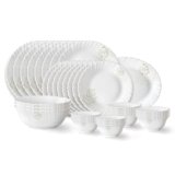 Larah by Borosil Ingot Fluted Series Opalware Dinner Set | 36 Pieces for Family of 8 | Microwave & Dishwasher Safe | Bone-Ash Free | Crockery Set for Dining & Gifting | Plates & Bowls | White