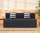 uberlyfe 3 Seater Sofa Cum Bed | 1 Year Warranty | Foldable Sofacum Bed | 15″ Sofa Height| 2 Cushions Zigzag Pattern |Jute Finish Fabric, Dark Grey | 5′ X 6′ Feet