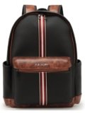 FUR JADEN Vegan Leather Stylish 15.6 Inch 5 Compartment Laptop Backpack Travel Weekender Bag For Unisex (Stark Black)
