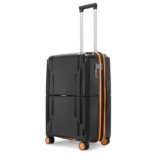Provogue Lumina Hard-Sided PP 65 Cm Trolley Bags for Travel Medium Size | Expandable Luggage Suitcase with 8 Wheels | Combination Lock | 5 Year Warranty (Midnight Black/Fire Orange)
