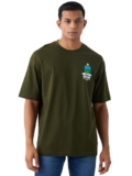Spykar Men’s Green Oversized Solid Half Sleeves T-Shirts