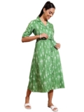 Vishudh Women Short Sleeve Collared Neck Dress VNa1002303 Green S