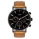 TIMEX Analog Watch for Man with Black Round Dial & Tan Leather Strap Band Water Resistant Men’s Wrist Watches – TWEG20006